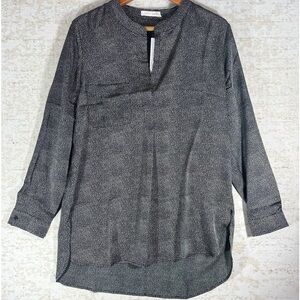 NWT BISHOP + YOUNG Women's Satin Black Polka Dots Long Sleeve Blouse Sz L